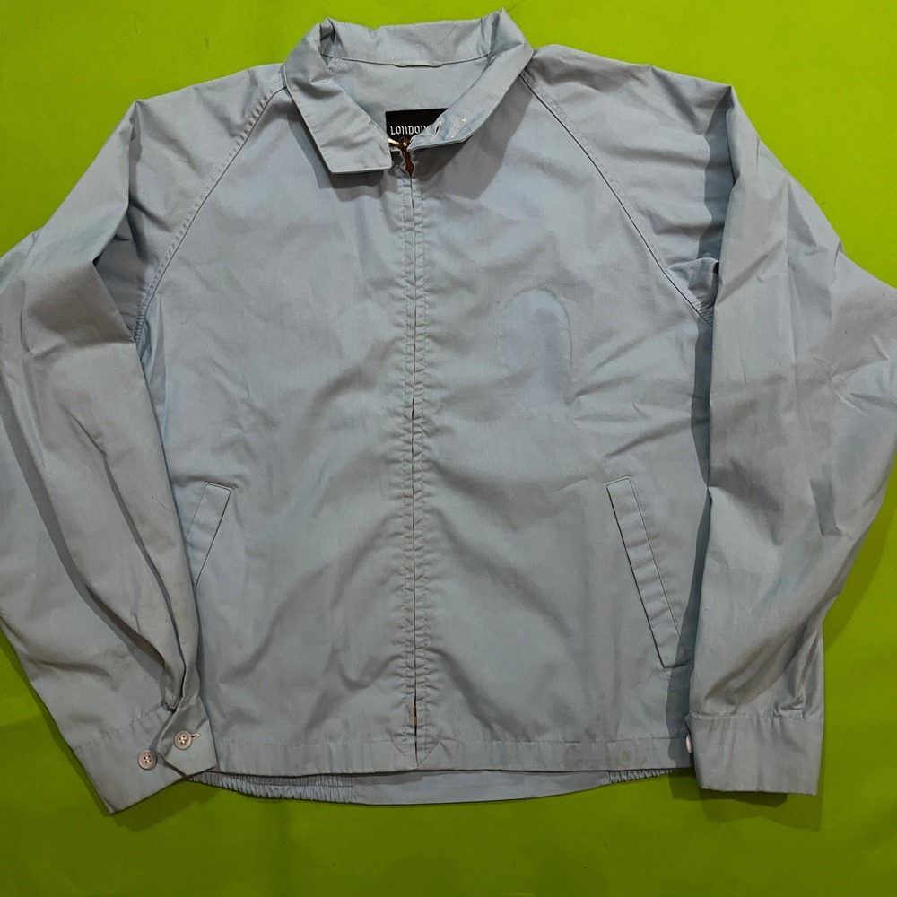 Vintage London Fog Maincoats Harrington Jacket Blue Zip Windbreaker Mens 44 REG
